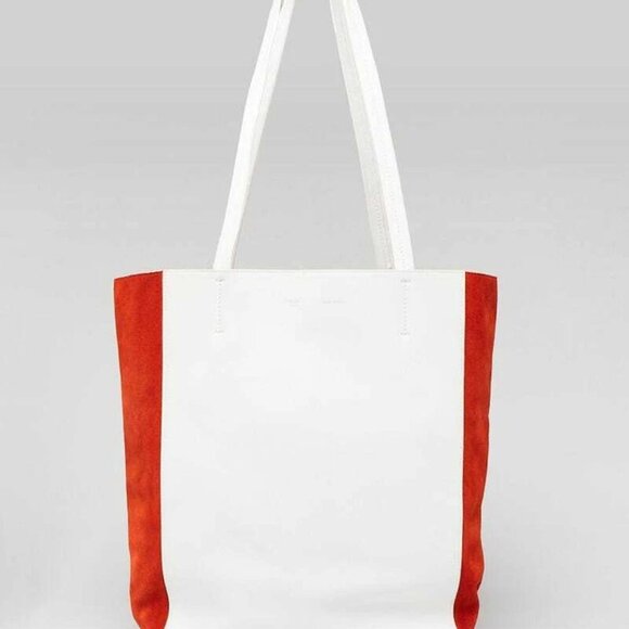 Celine White/Orange Leather/Suede Cabas Vertical Tote Bag - Picture 1 of 10